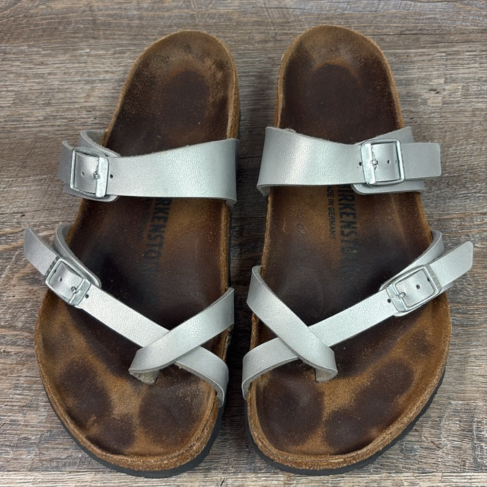 Birkenstock MAYARI  Silver Cross-Strap Sandals 41 (US 10-10.5) - Picture 2 of 9